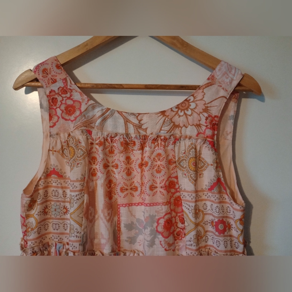 Davi & Dani Pink Coral Patterned Sleeveless Maxi Dress with Lining Size Medium - Picture 6 of 14